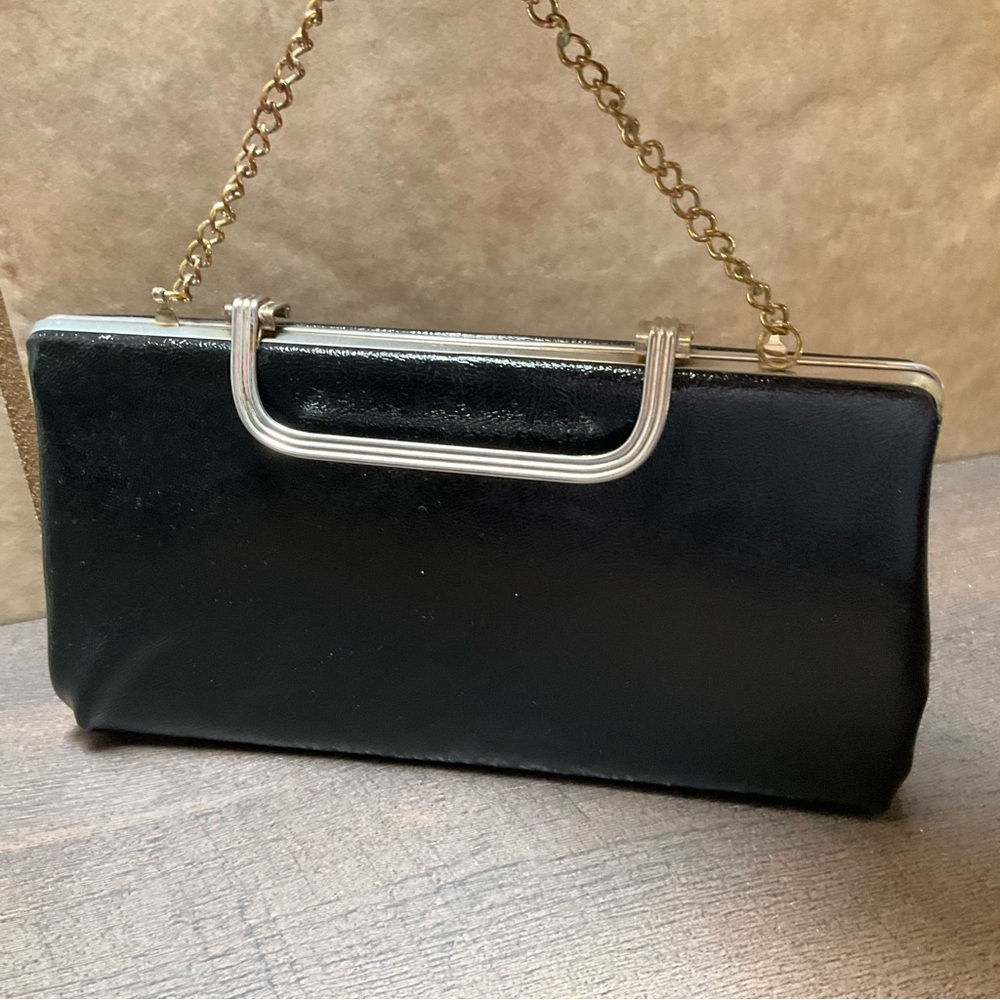 Elegant Black Chain Handle Clutch Vintage PU leather handbag